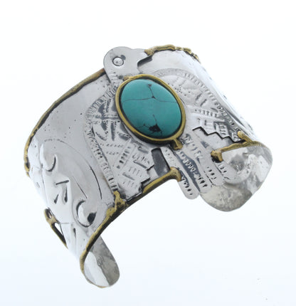 Southwestern Thunderbird Cuff Bracelet w/Turquoise, Silver and Brass, ea