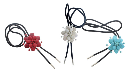 64mm x 64mm Desert Bloom Bolo Ties, Red, White Blue Turquoise, made in USA, each