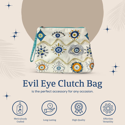 Clutch Bag with Evil Eye Print and Laces for Women and Girls