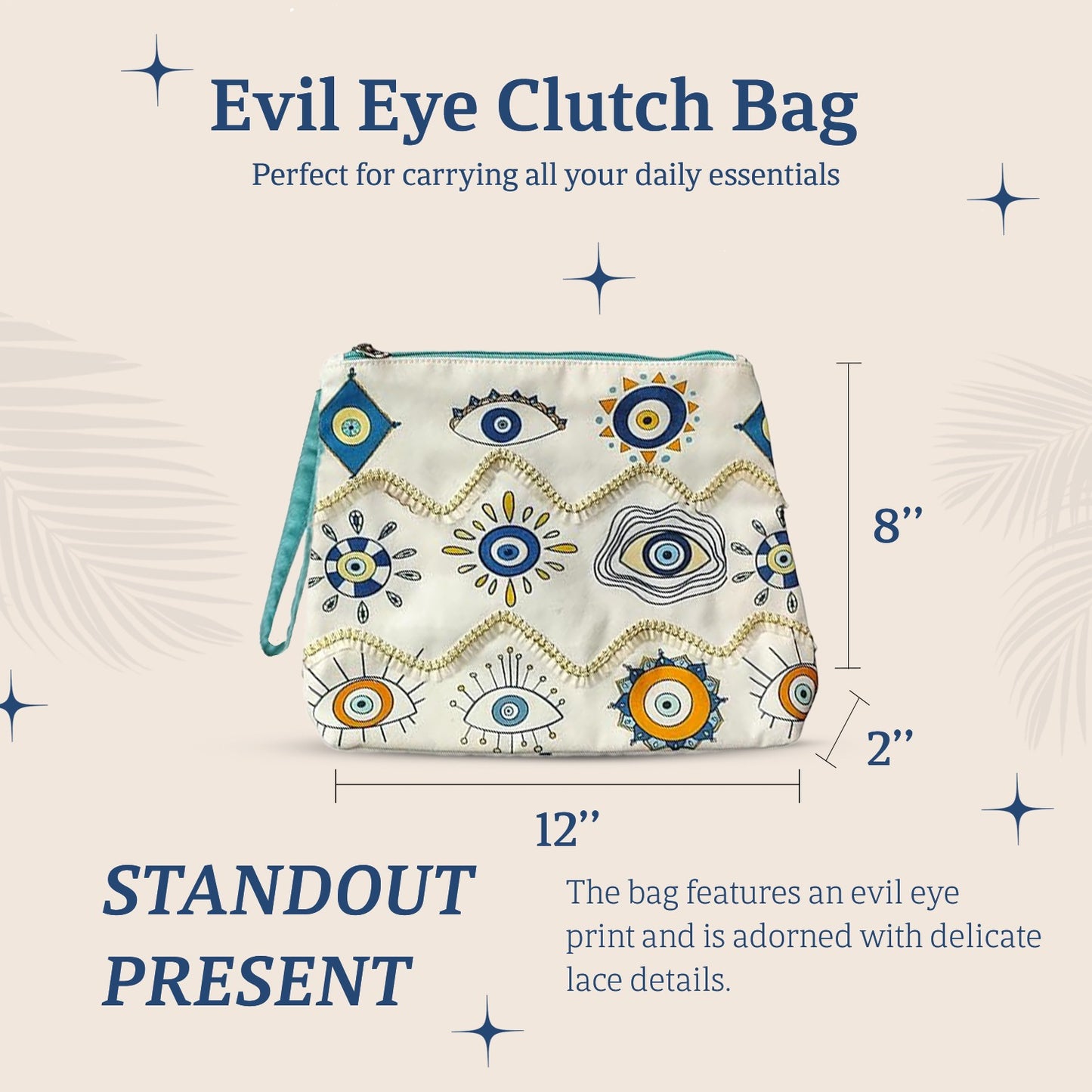 Clutch Bag with Evil Eye Print and Laces for Women and Girls