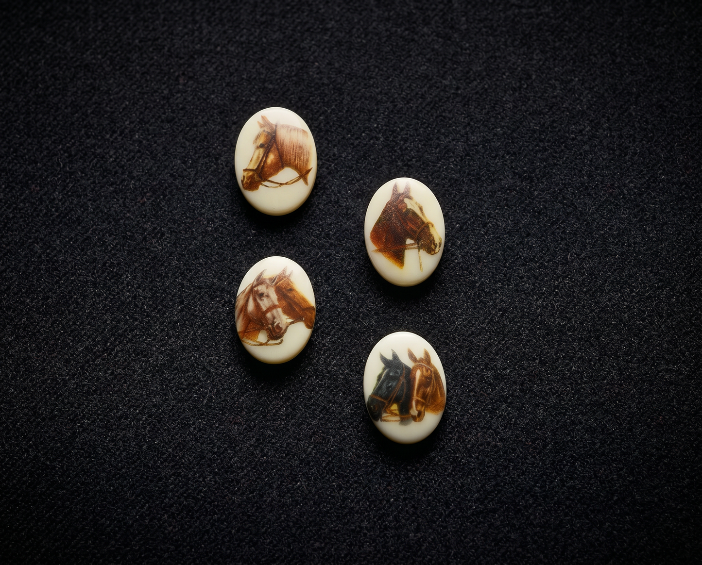 18mm Quarter Horse Dressage Limoges Cameo  Cabochons, 18x13mm, Vintage Litho, pack of 4