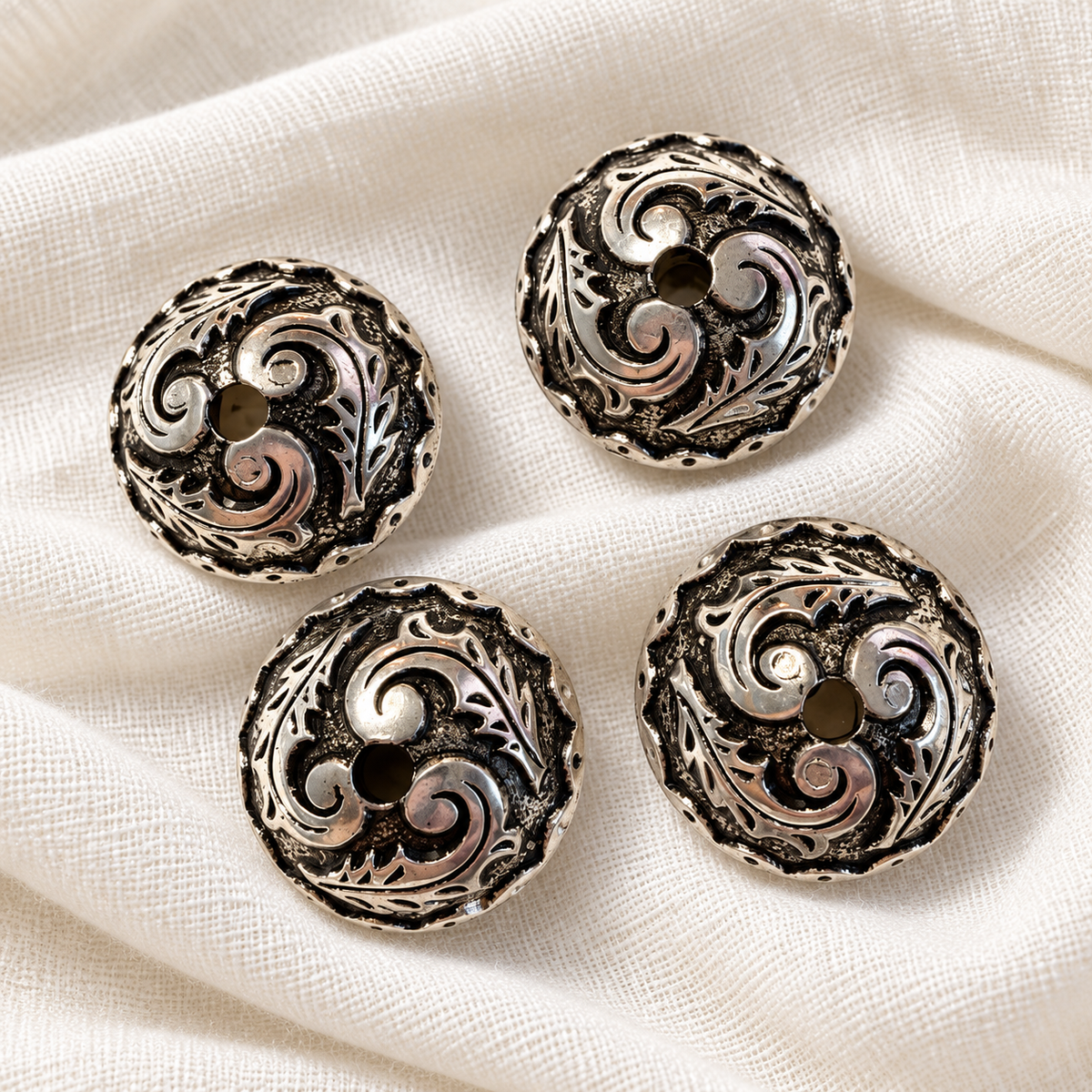 Antique Silver Tone Scroll Beads, 18mm Round, 3mm Hole, Pack of 10, Western Jewelry Making Supplies