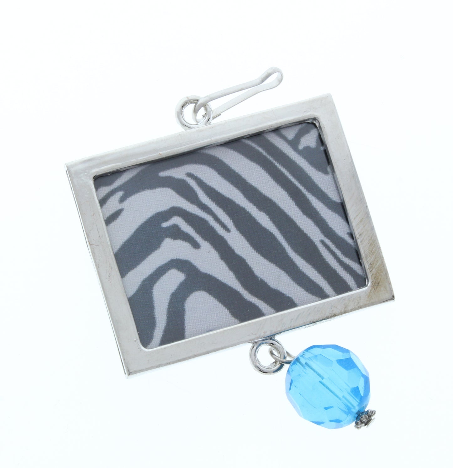 Rectangle Pendant, Silver, Blue/Amber Crystal Border, G2203 B, 3 ea