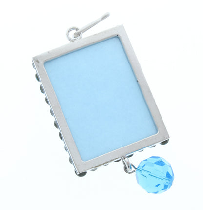 Rectangle Pendant, Silver, Blue Crystal Border, G2204 BL, 3 ea