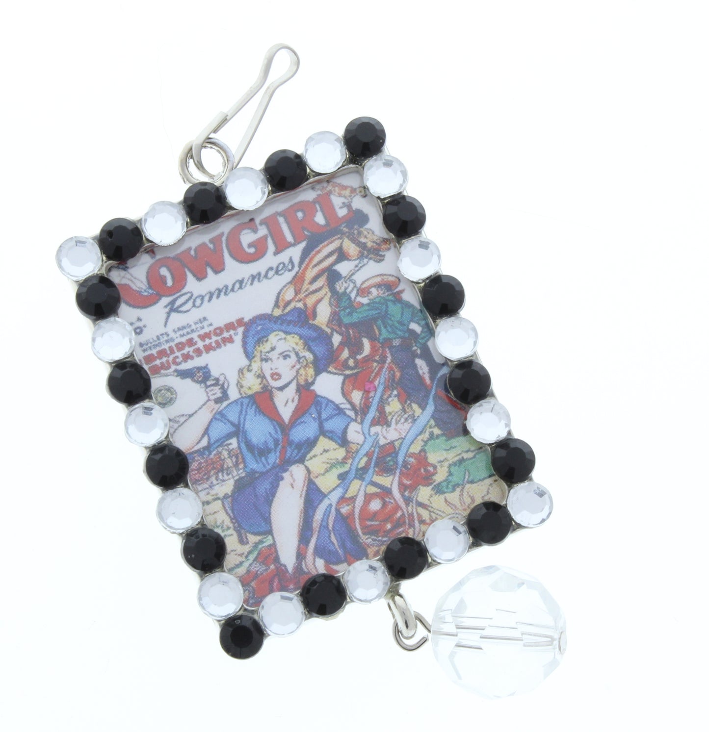 Rectangle Pendant, Silver, Black/White Crystal Border, G2204 N, 3 ea