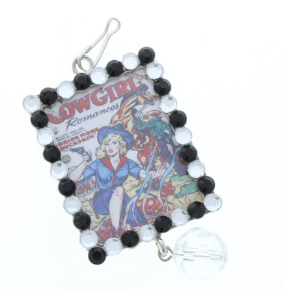 Rectangle Pendant, Silver, Black/White Crystal Border, G2204 N, 3 ea