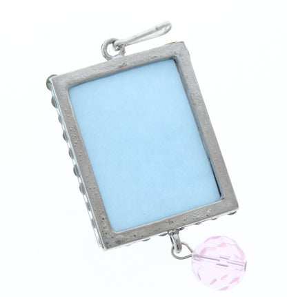 Rectangle Pendant, Silver, Pink Crystal Border, G2204 T, 3 ea