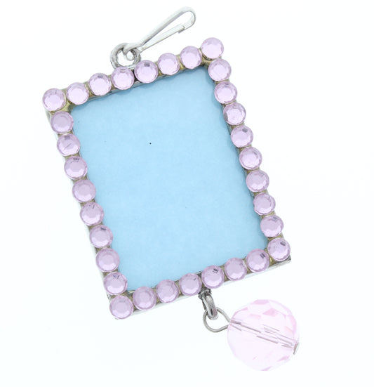 Rectangle Pendant, Silver, Pink Crystal Border, G2204 T, 3 ea