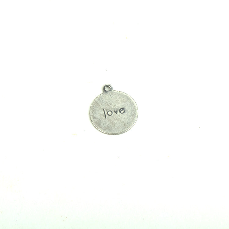 Love Tag Charm 13mm(.5in) Round Stamped Tag Charm, Classic Silver, pk/6