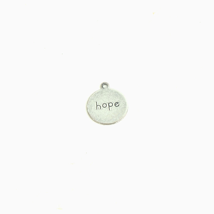 Hooe Charm 13mm(.5in) Round Stamped Tag <i>Hope</i> Charm, Classic Silver, pk/6