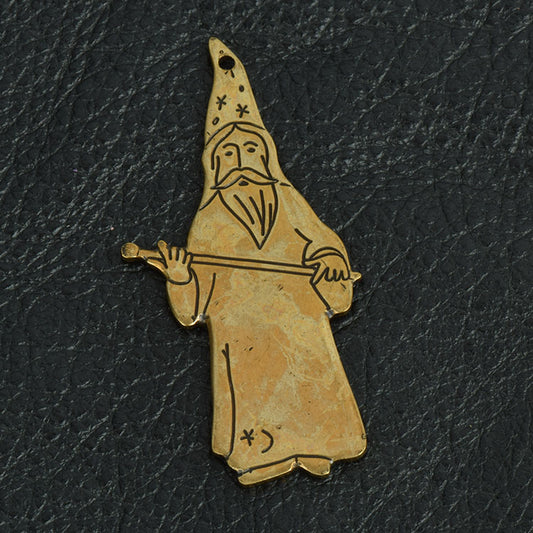 Wizard charm 56mm Wizard Magician Charm, vintage gold, pack of 2