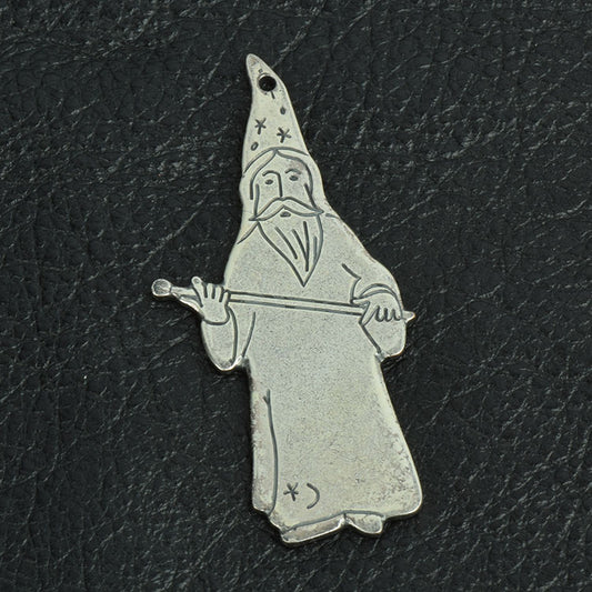 Wizard Charm 56mm (2.23 inch) Stamped Wizard, Classic Silver, pack of 2