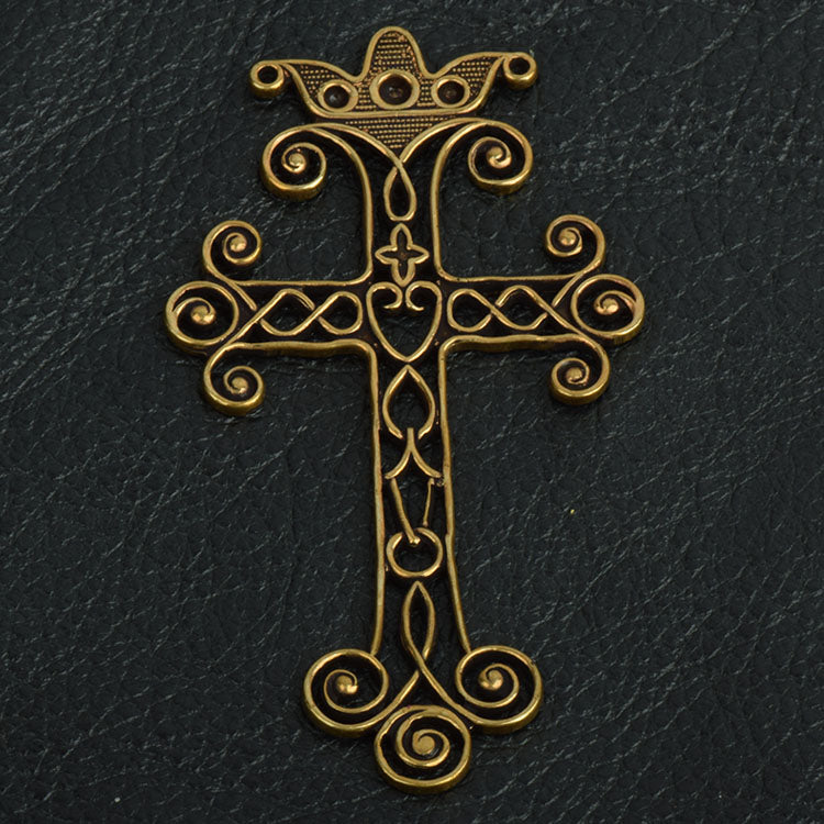 Ornate Filigree Fleur Cross, Crown Top, brass antique , pack of 2