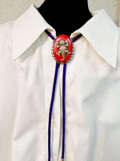 46mm x 36mm Red Stone Bolo Tie with Silver Horned Toad, made in USA, each