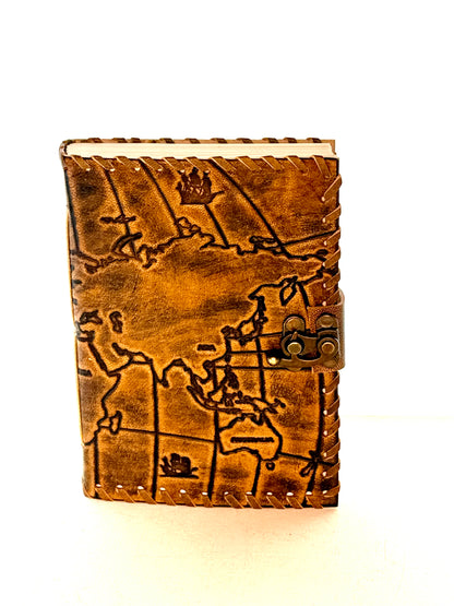 Leather Journal embossed map of world, each