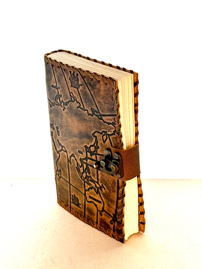 Leather Journal embossed map of world, each