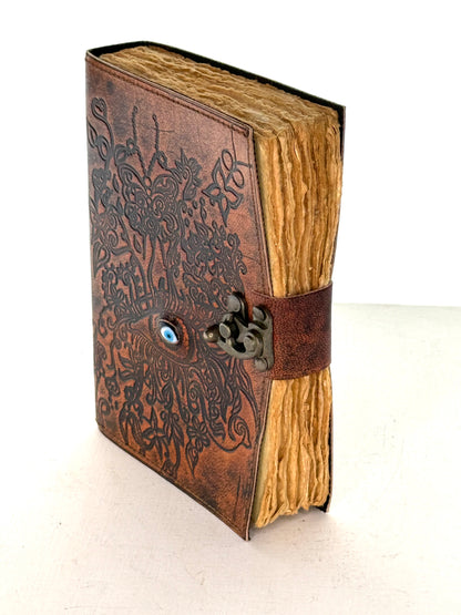 Embossed Leather Journal with Lock Closure and Eye Stone, ea