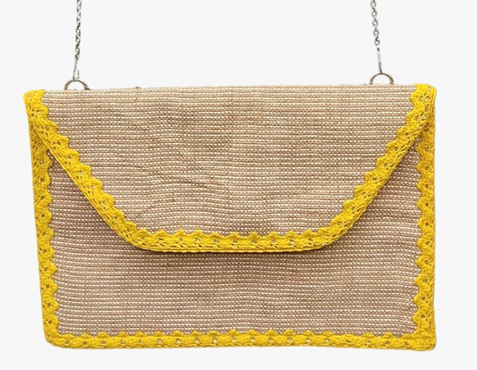 Handmade Jute Bag with Lace Embroidery on All Sides
