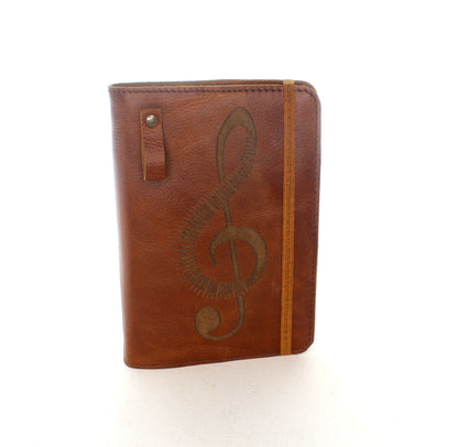 Treble Clef Leather Journal w/ Elastic Closure and Strap, ea