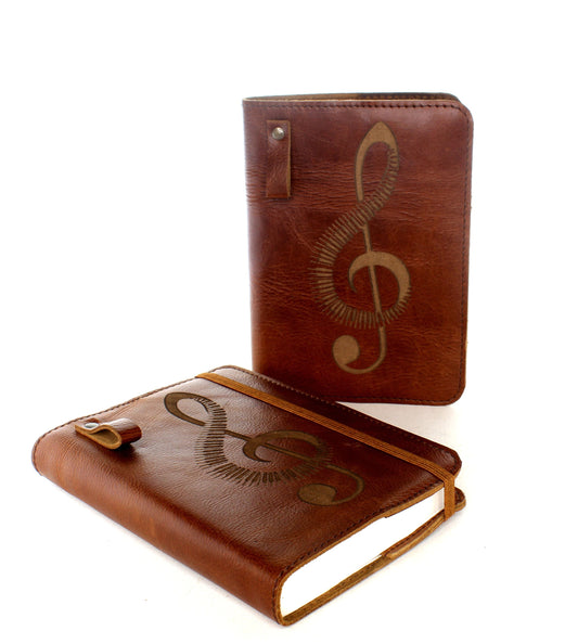 Treble Clef Leather Journal w/ Elastic Closure and Strap, ea