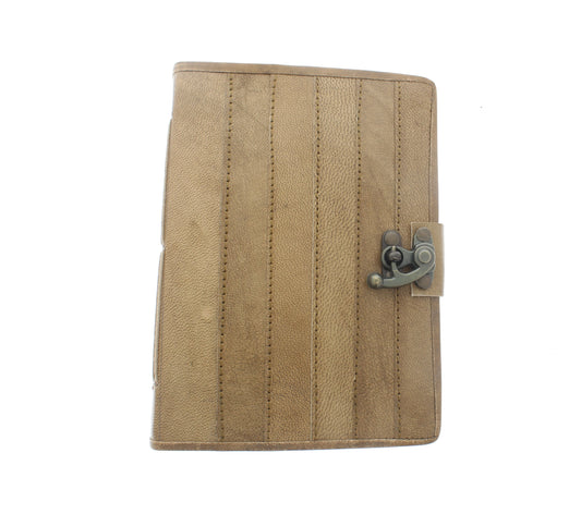 Leather Journal, patched leather vertical stitched, ea