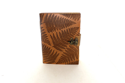 Palm Leaf Embossed Leather Journal with Lock Closure, each