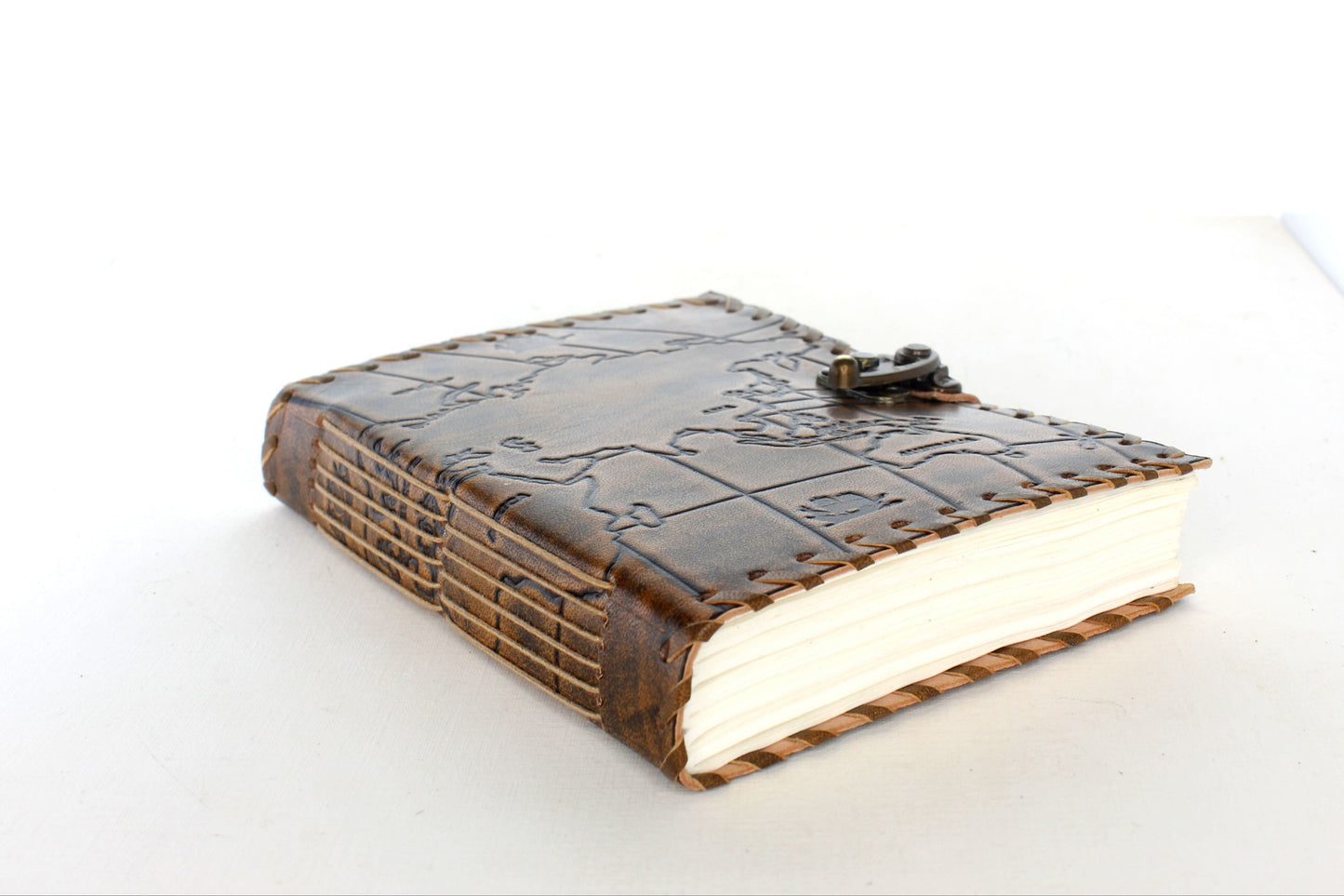 Leather Journal embossed map of world, each