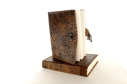 Leather Journal embossed map of world, each