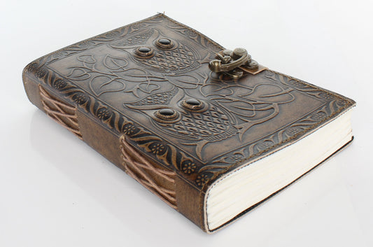 Owl Embossed Leather Journal with Lock Closure, each