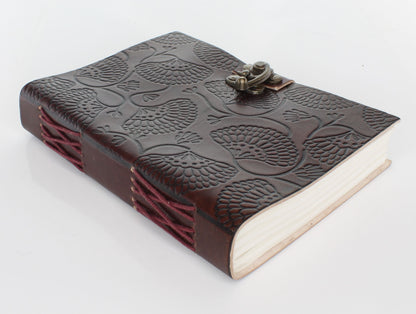 Flower Embossed Leather Journal with Coffee Strap, each