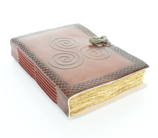 Three Round Embossed Leather Journal with Lock, Antique Orange, each