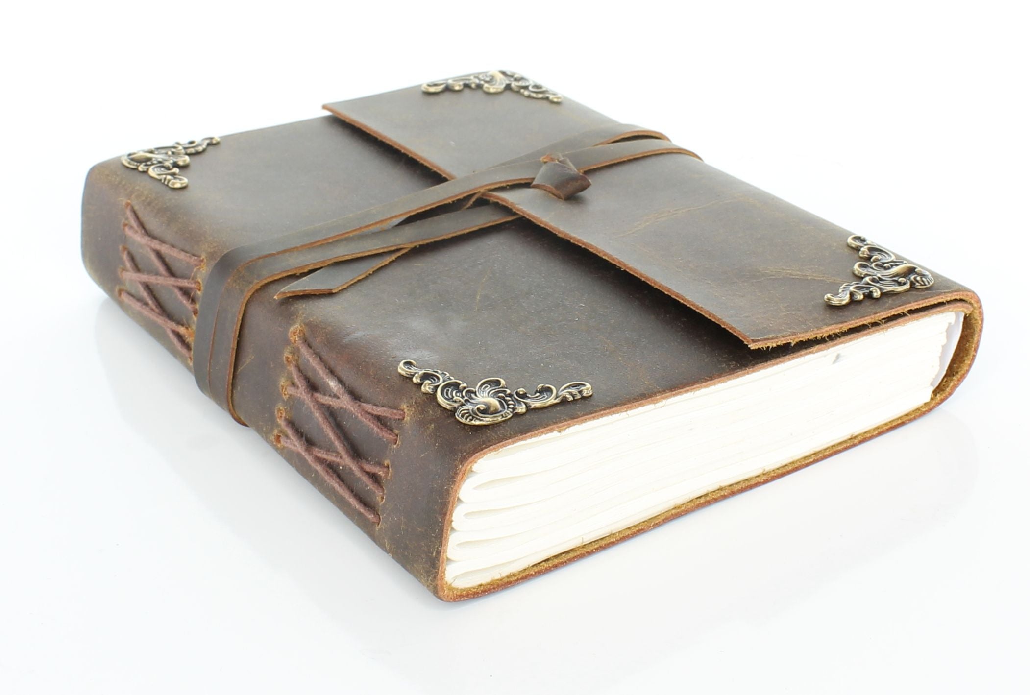 Journal String Vintage Leather Journal with String Closure and Brass Corner Motifs, e ...