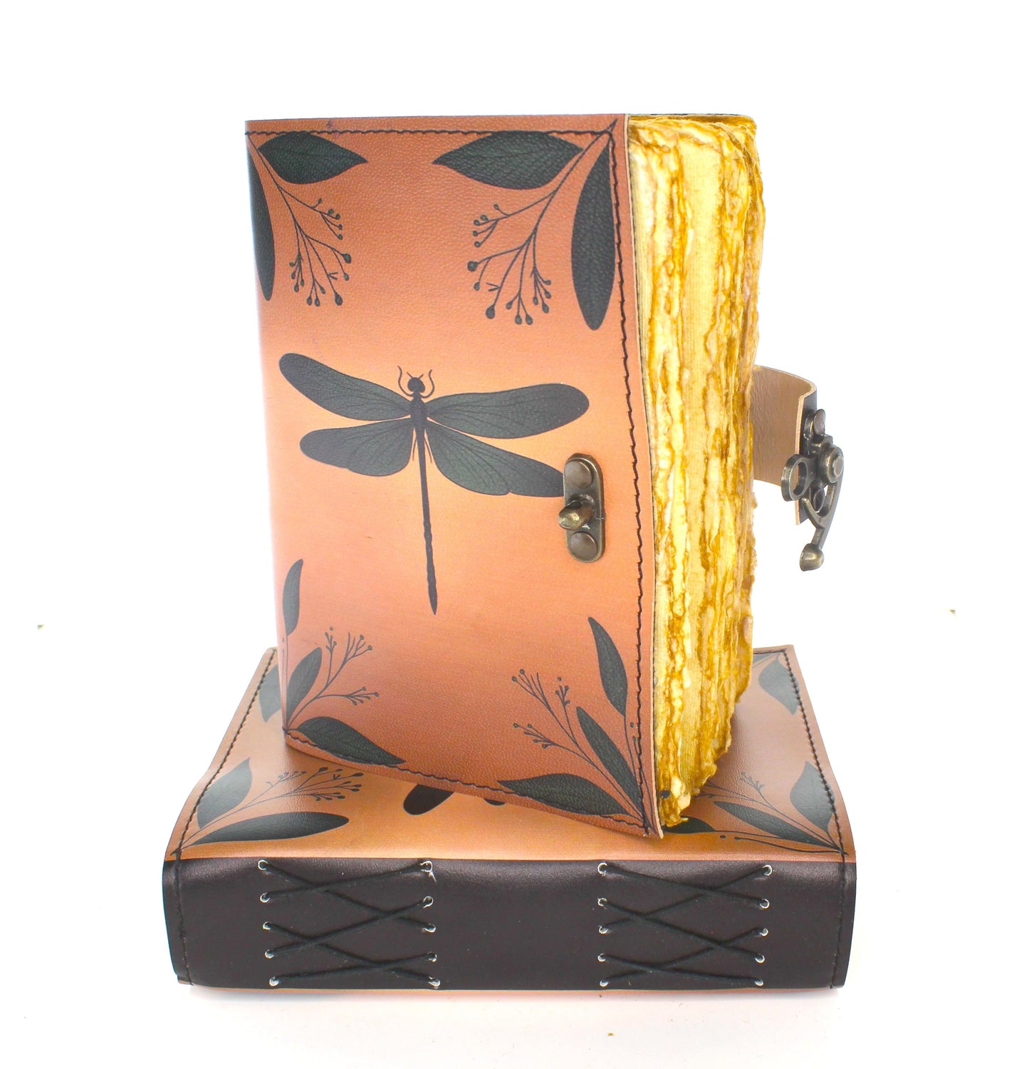 5" x 7" Green Dragonfly Printed Leather Journal