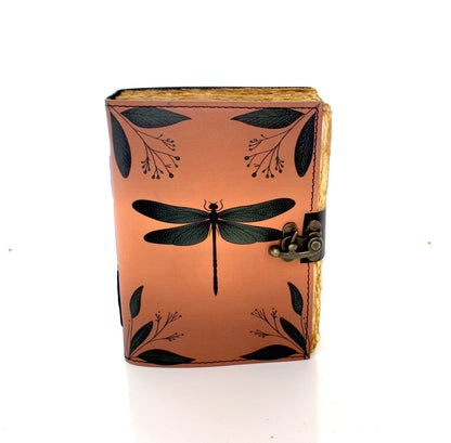 5" x 7" Green Dragonfly Printed Leather Journal