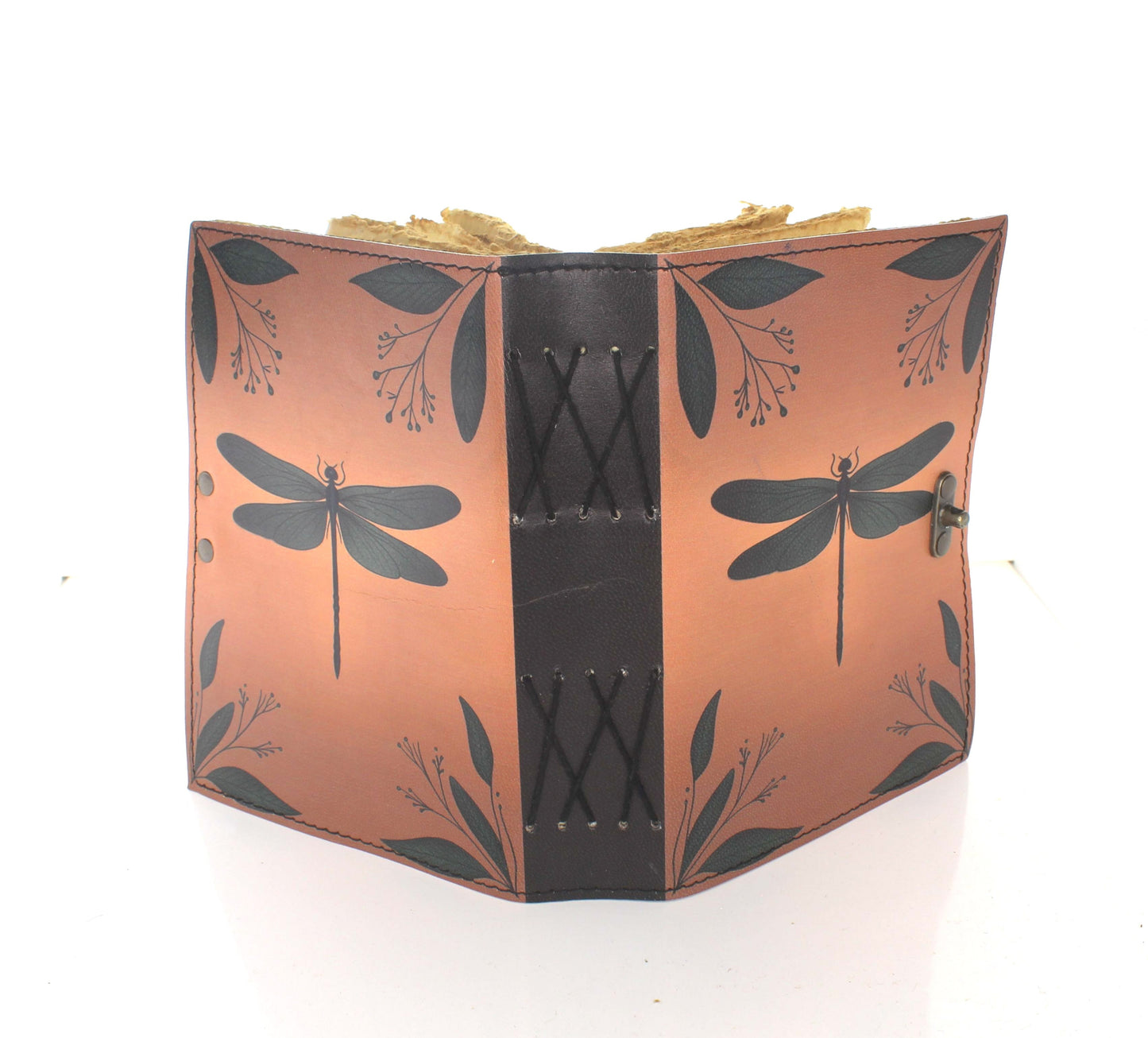 5" x 7" Green Dragonfly Printed Leather Journal