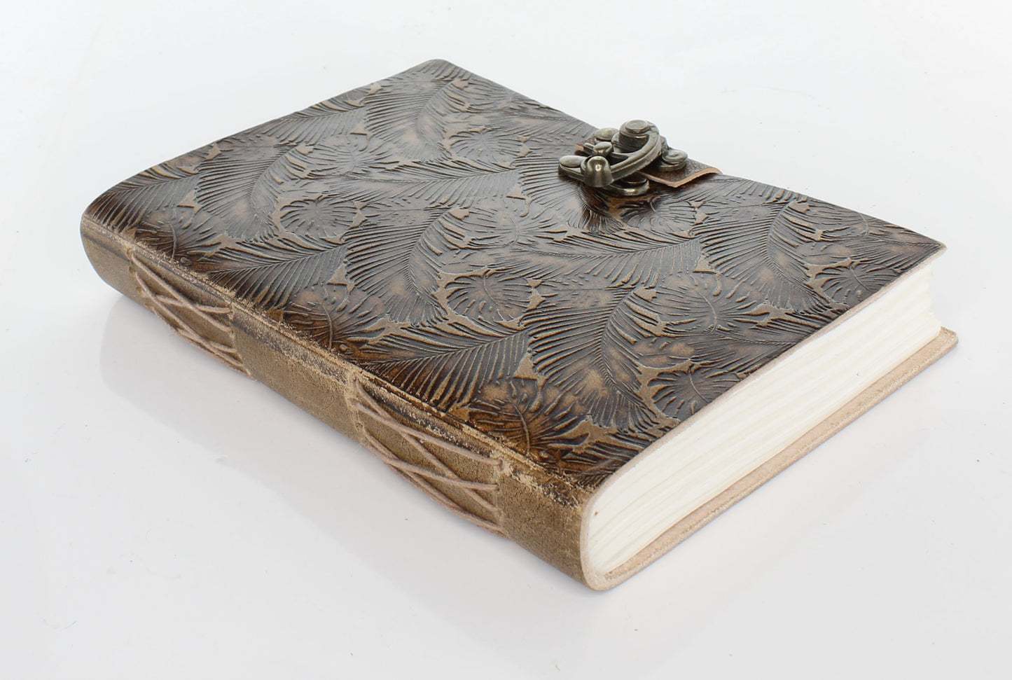 Palm Leaves Embossed Leather Journal with Lock Closure, each