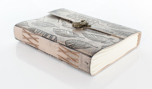 Leaf Embossed Leather Journal with Lock Closure, each