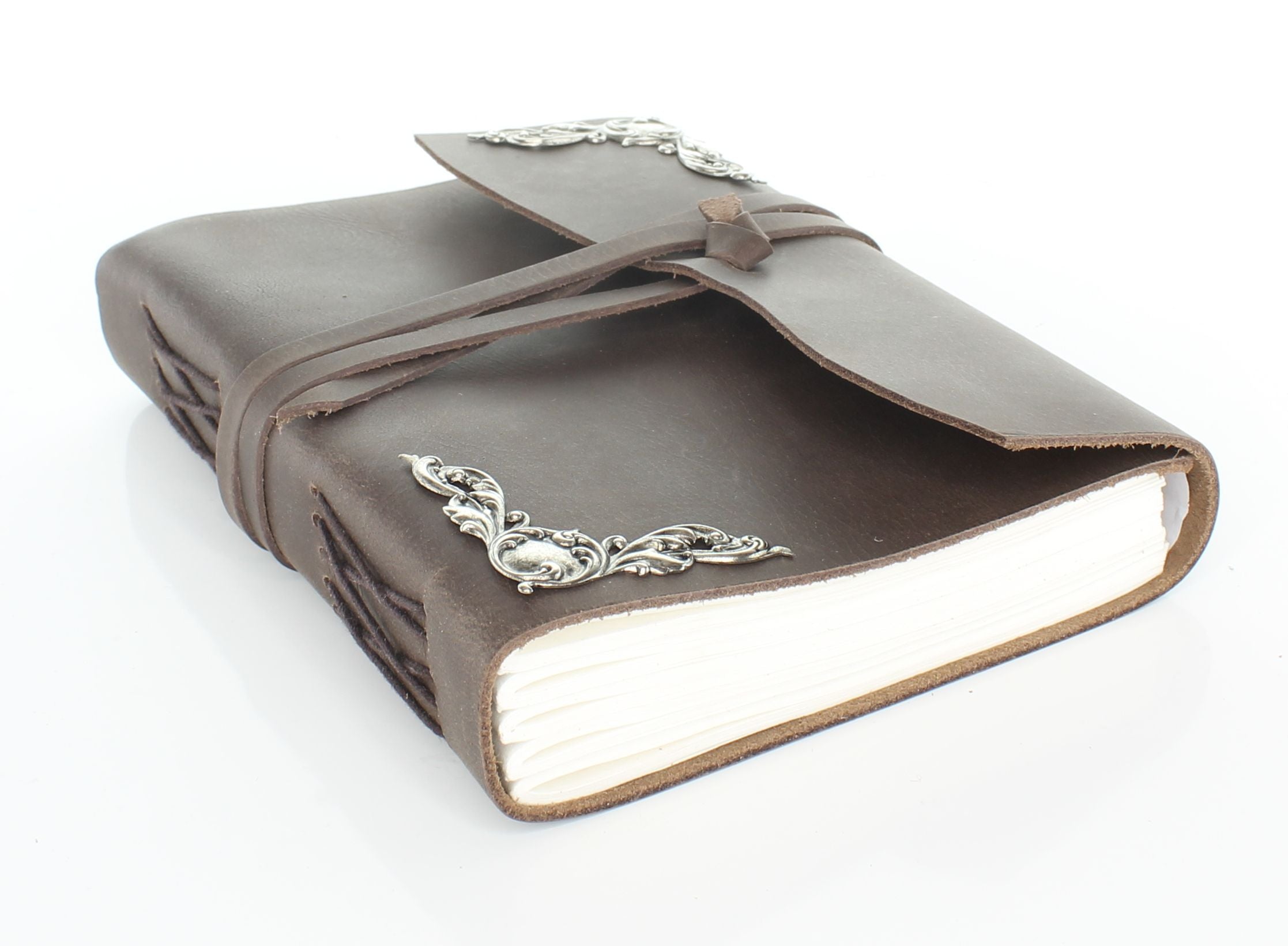 Journal String Vintage Leather Journal with String Closure and Silver Corner Motifs ...