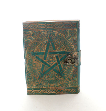 Star Pentacle Embossed Leather Journal with Lock, each