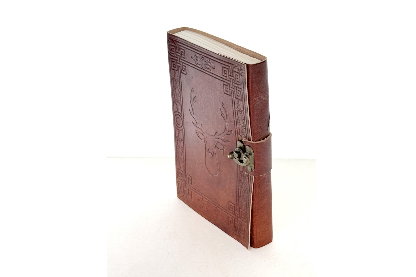 Swamp Deer Embossed Leather Journal Lock Closure, each