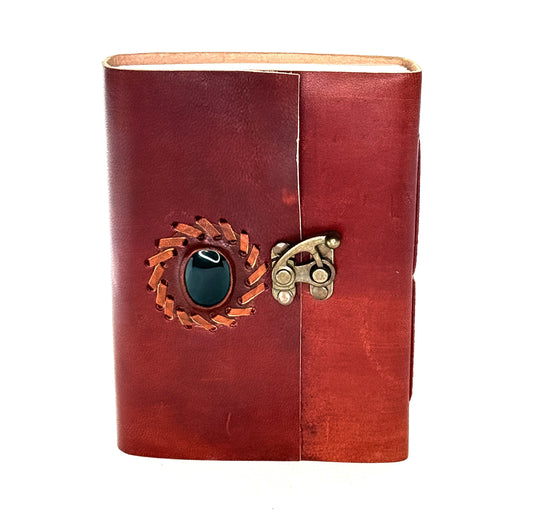 Leather Journal with Green Stone & Lock Closure, each