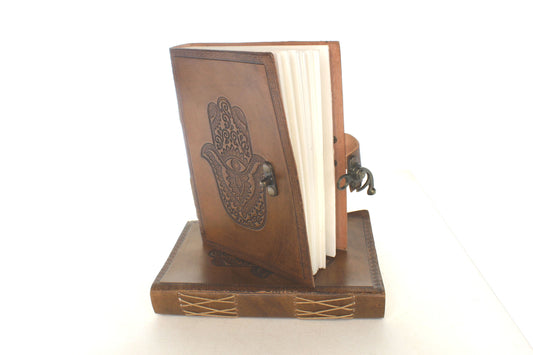 Hamsa Embossed Leather Journal with Lock Closure, each