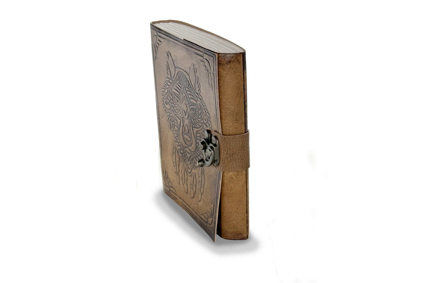 Wolf Face Embossed Leather Journal with Lock, each