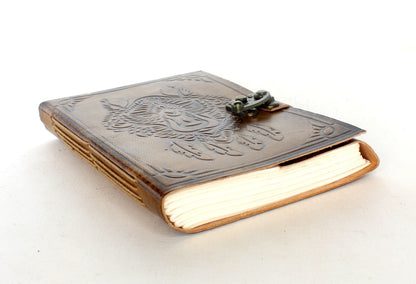 Wolf Face Embossed Leather Journal with Lock, each