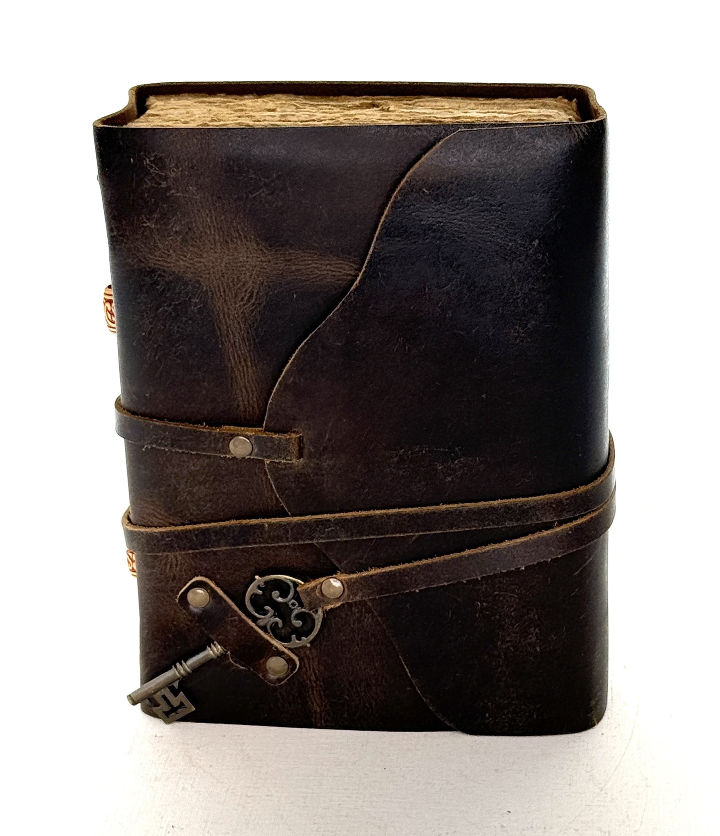 Special Binding Vintage Leather Journal with Key Closure, ea