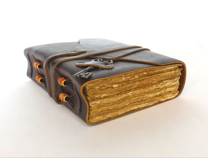 Special Binding Vintage Leather Journal with Key Closure, ea