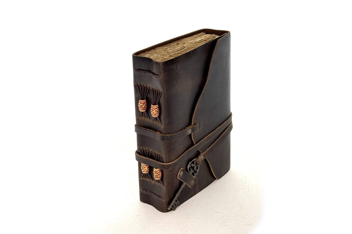 Special Binding Vintage Leather Journal with Key Closure, ea