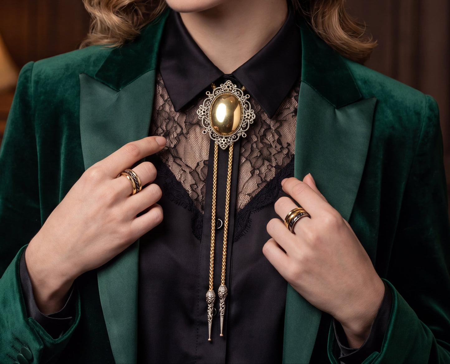 65mm x 51mm Victorian Gold Bolo Tie, made in USA, each