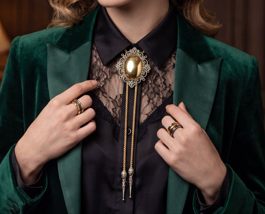 65mm x 51mm Victorian Gold Bolo Tie, made in USA, each
