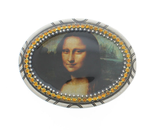 Da Vinci "Mona Lisa" Buckle and Leather Belt, Gift Box, black or brown, Small, Medium, Large, or Extra Large XL, Handmade in USA